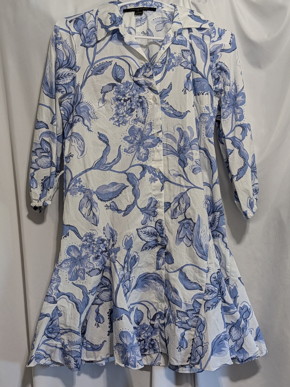 Cynthia Steffe White Dress with Blue Floral Print